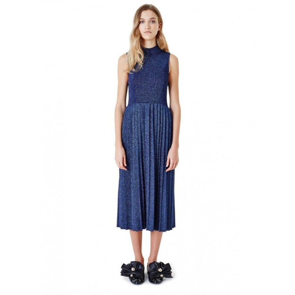 Carven Navy Blue Metallic Silver Sweater Dress